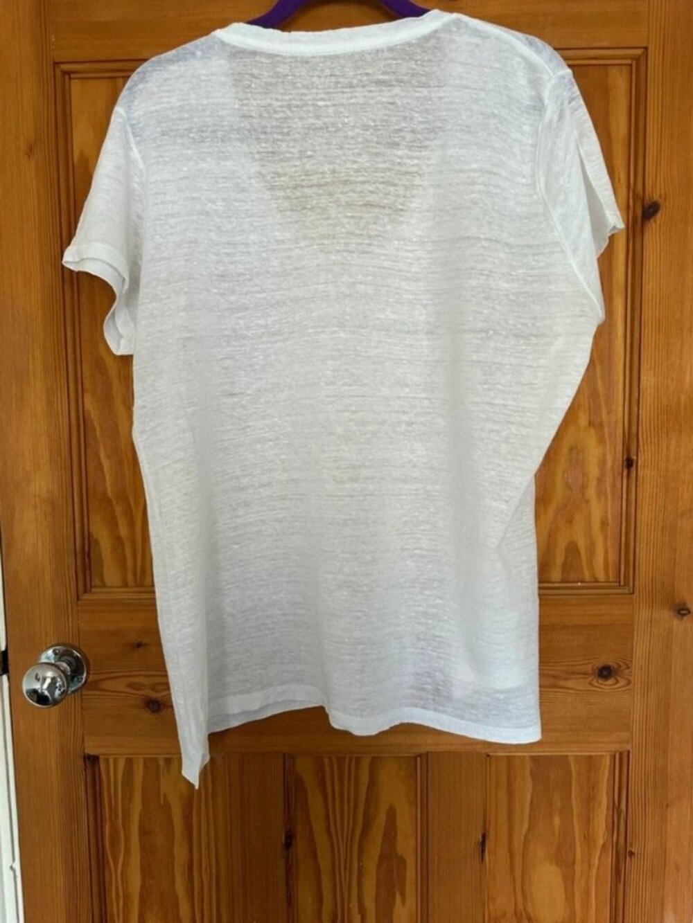 White Linen T-Shirt Top - Size Large - Picture 2 of 2